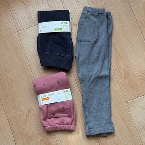 Uniqlo Baby Girl Leggings 3 pair - Denim, Gray, Pink Size 18-24 months